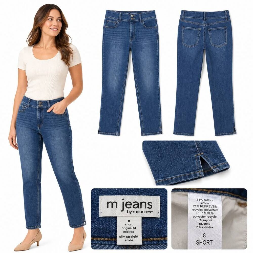M Jeans by Maurices 8 Short Mid Rise Slim Straight Ankle Jeans